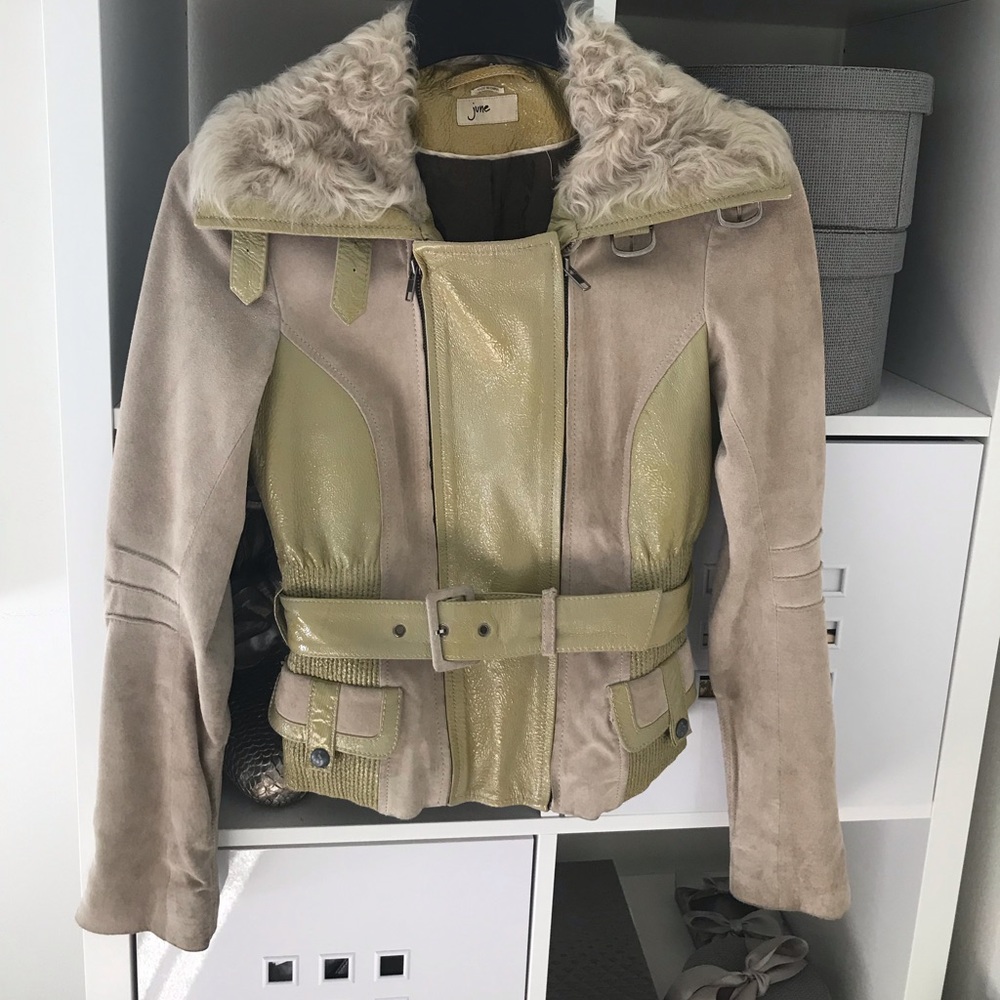 Leather suede fur jacket